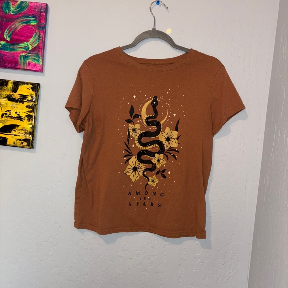 Wound Up Tan Tee with Graphic Design